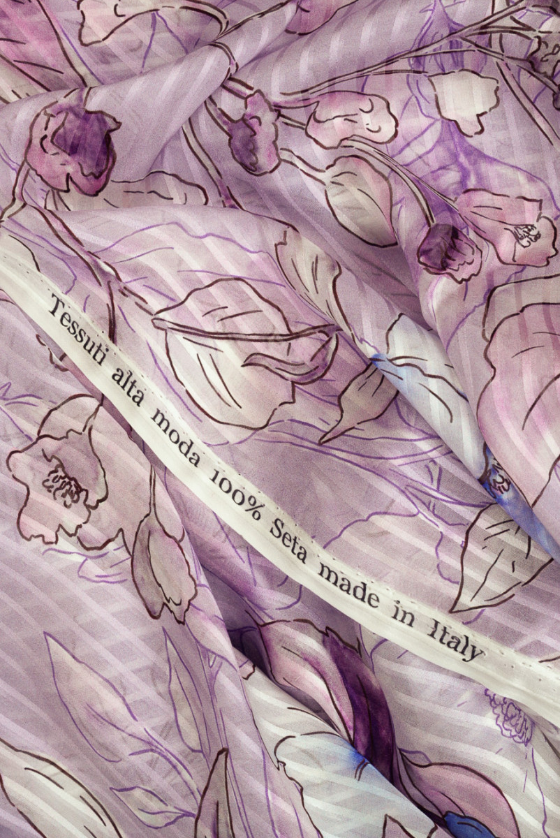 Jedwab devore wrzosowy w kwiaty