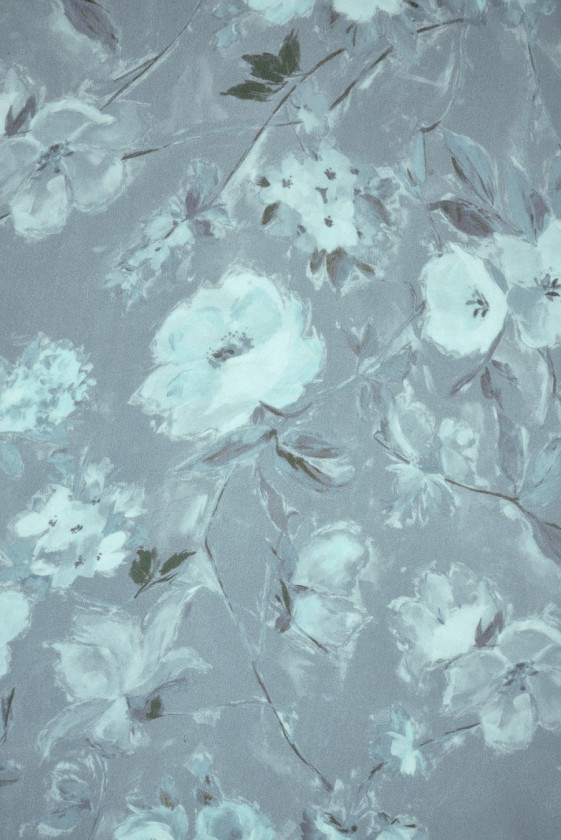 Muślin jedwabny szaroniebieski w kwiaty