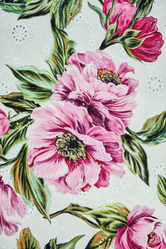 Bawełna richelieu w kwiaty