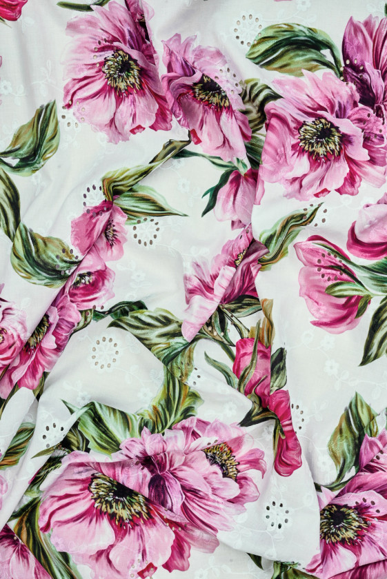 Bawełna richelieu w kwiaty