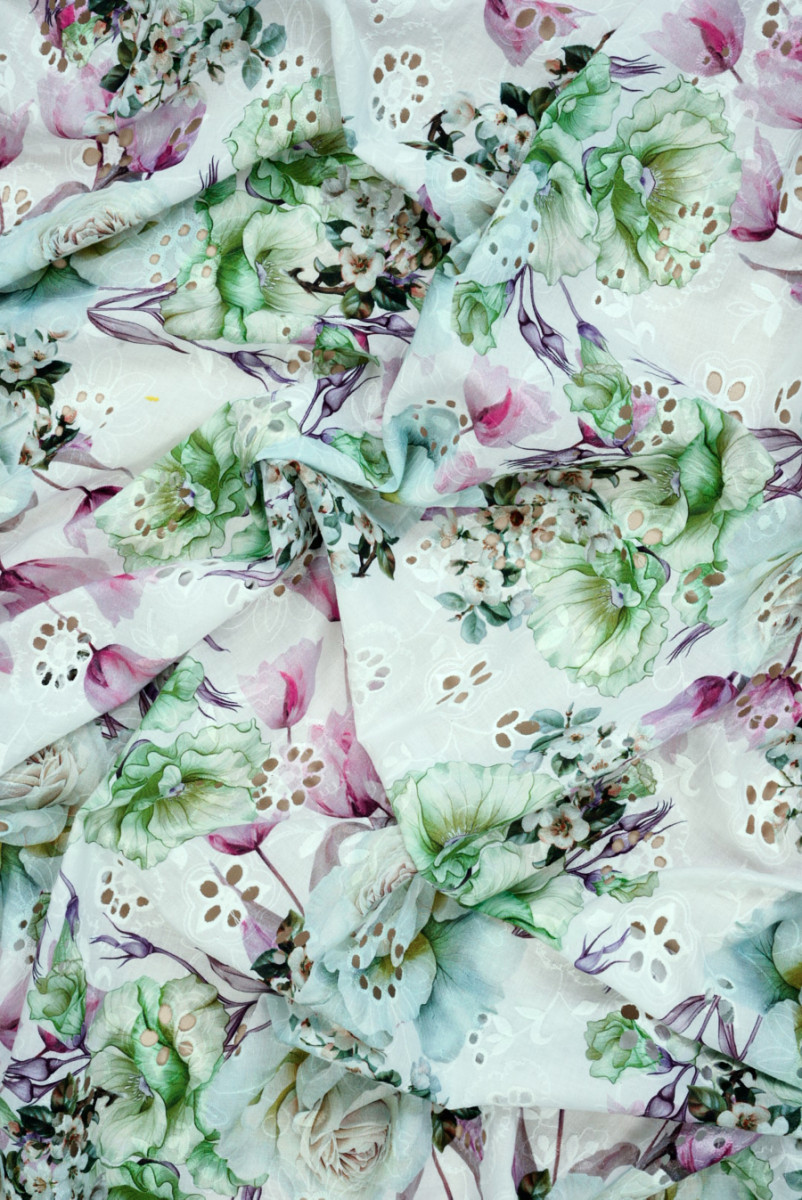 Bawełna richelieu w róże