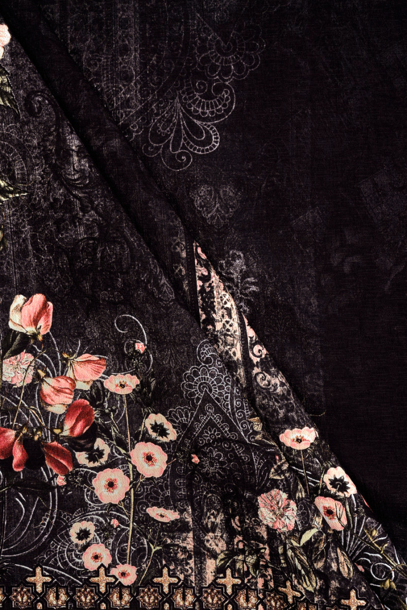 Wiskoza w ornamenty czarna