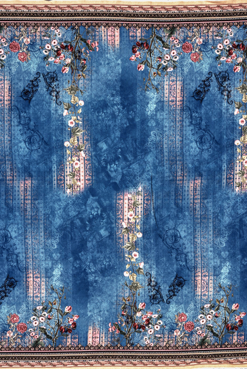 Wiskoza w ornamenty niebieska