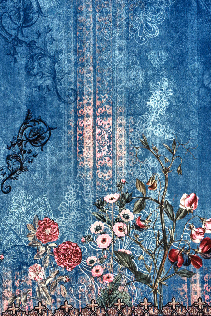 Wiskoza w ornamenty niebieska