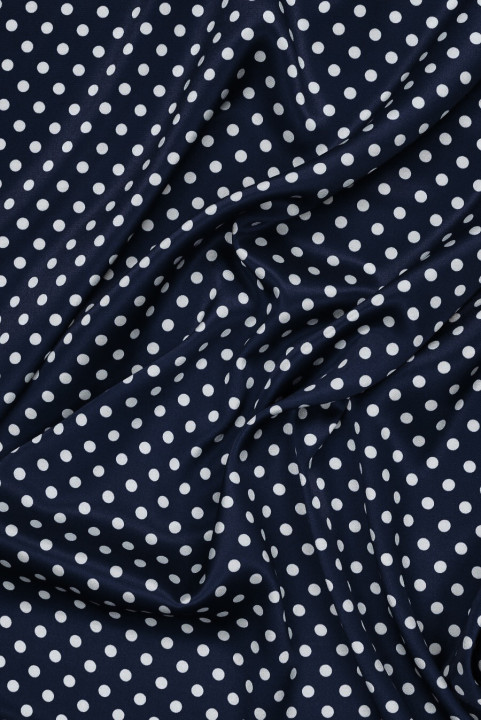 Satin de viscose à pois bleu marine