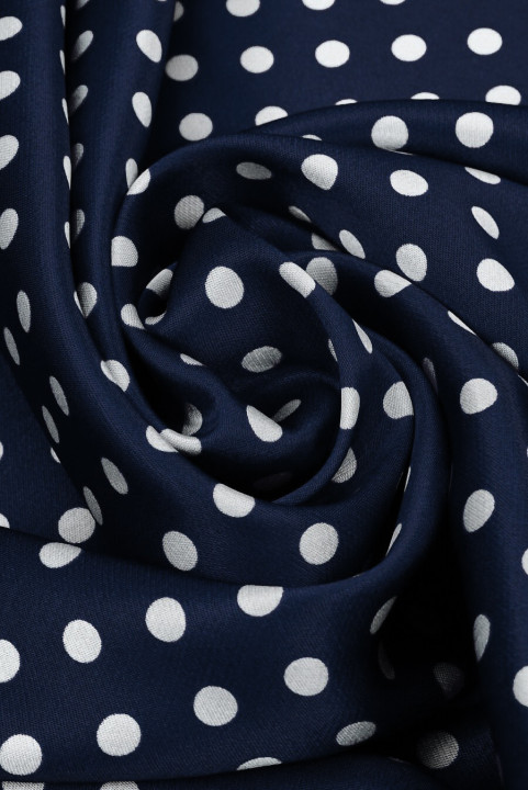 Satin de viscose à pois bleu marine
