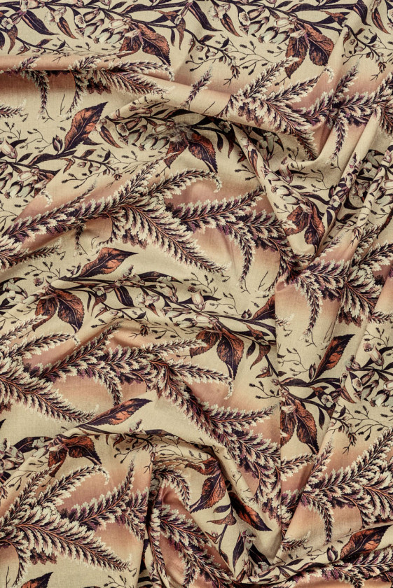 Wiskoza z beżowym wzorem roślinnym KUPON 275cm