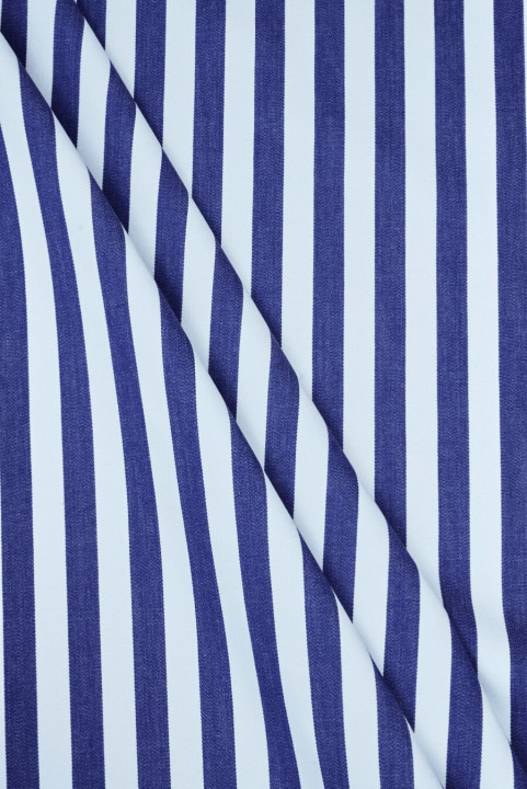 Coton extensible avec viscose à rayures bleues