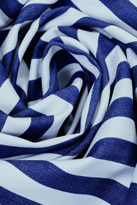 Coton extensible avec viscose à rayures bleues