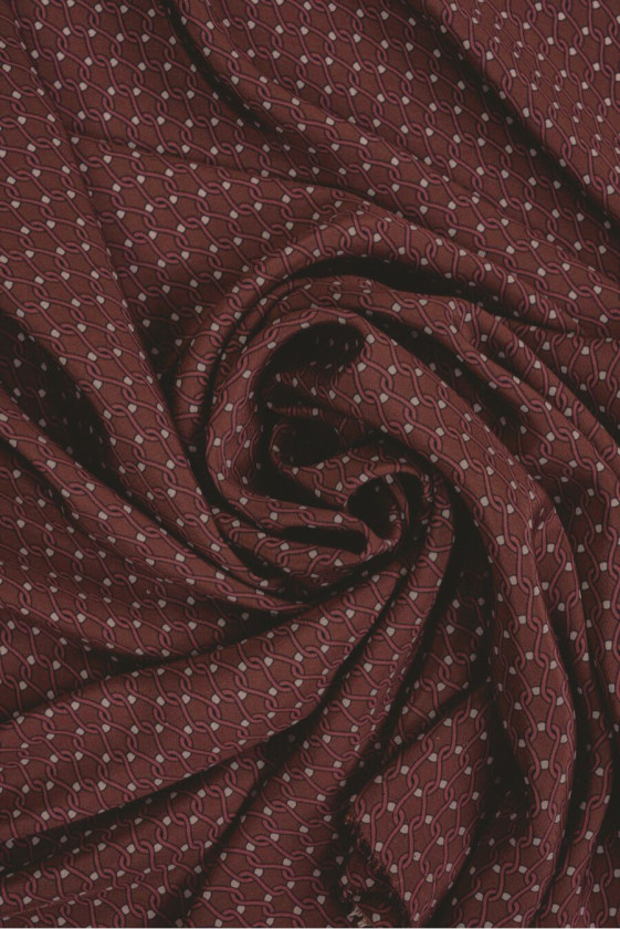 Hedvábný krep hnědý s řetízkovým vzorem