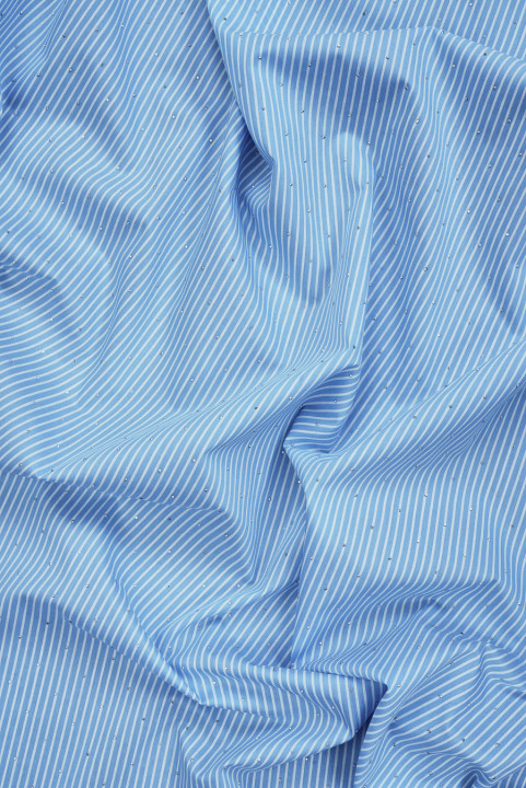 Coton pour chemise à rayures et strass bleu KUPON 110 cm