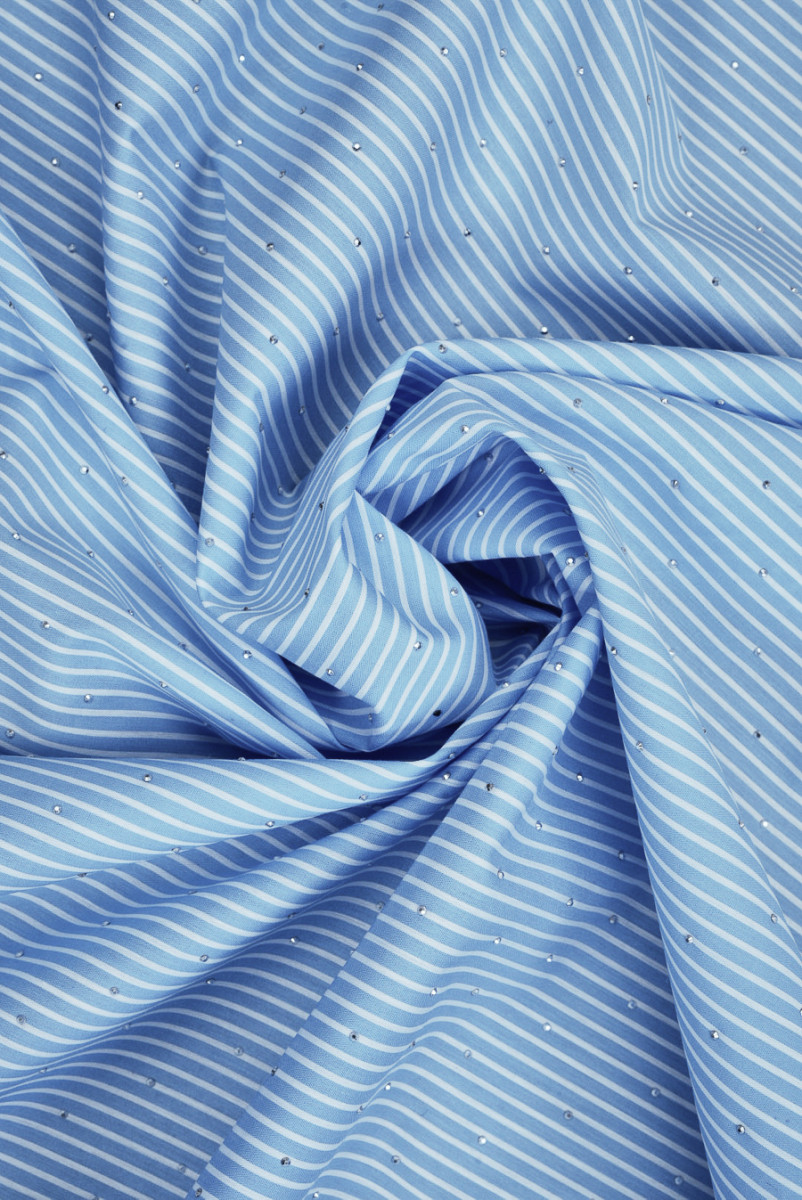 Bawełna koszulowa w paski i cyrkonie błękitna