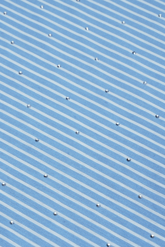 Bawełna koszulowa w paski i cyrkonie błękitna