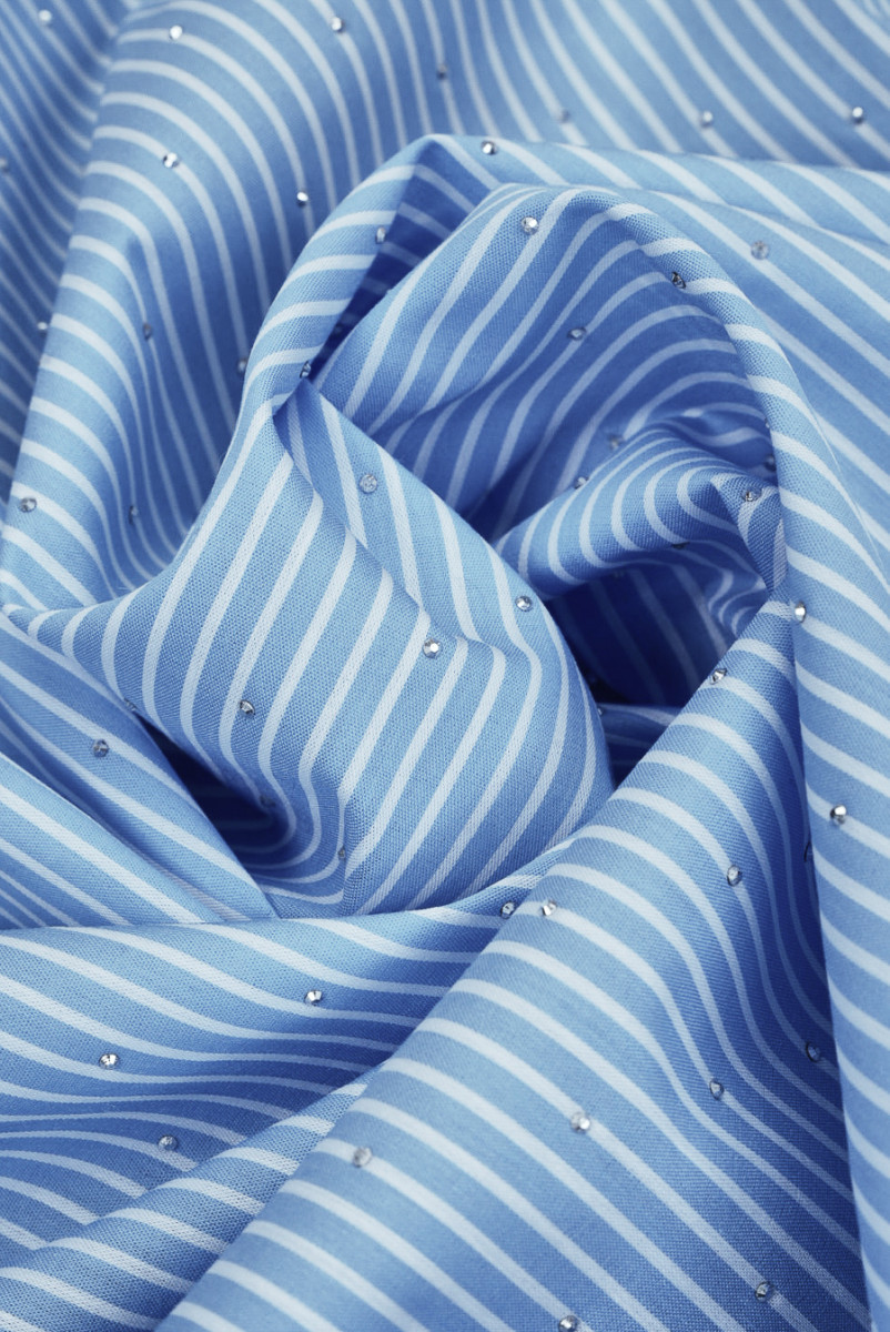 Bawełna koszulowa w paski i cyrkonie błękitna