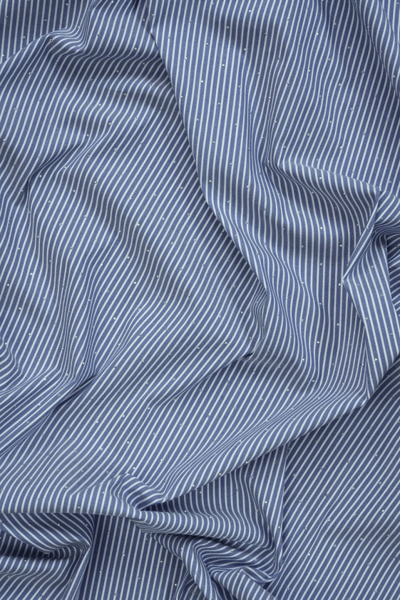 Bawełna koszulowa w paski i cyrkonie niebieska