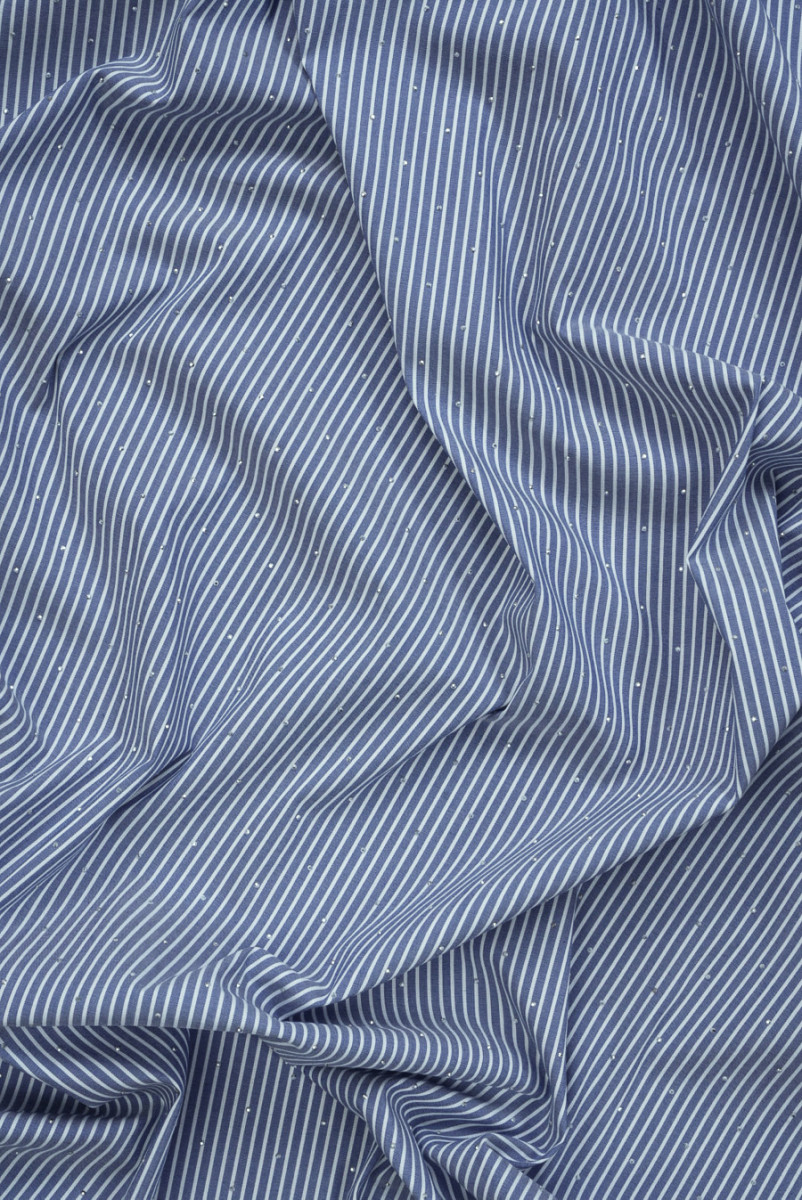 Bawełna koszulowa w paski i cyrkonie niebieska