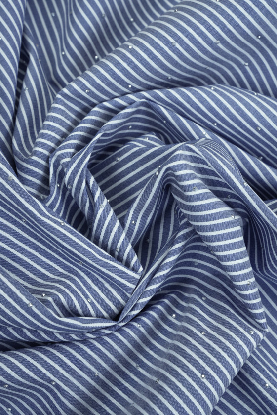 Bawełna koszulowa w paski i cyrkonie niebieska