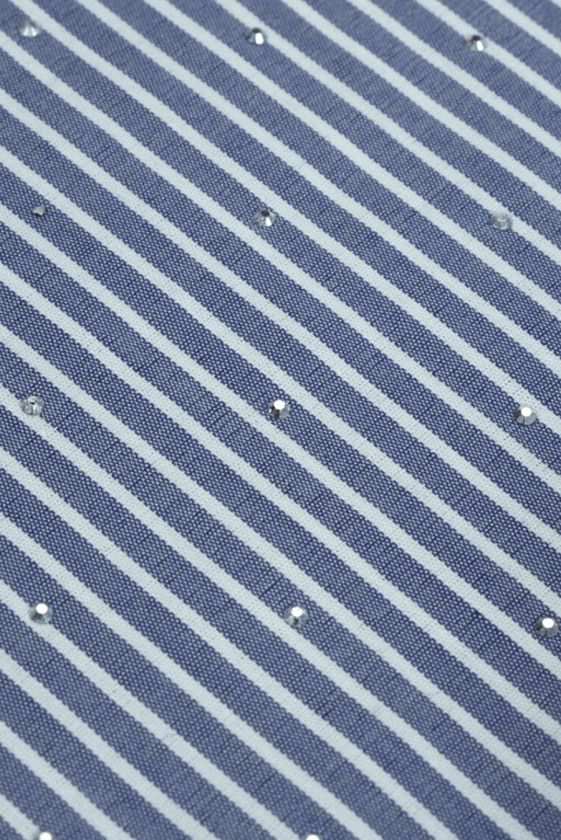 Bawełna koszulowa w paski i cyrkonie niebieska
