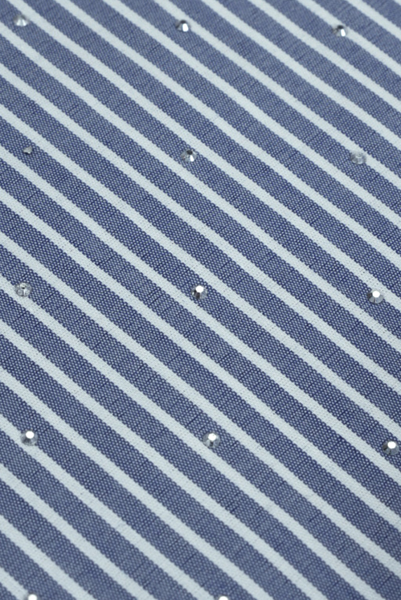 Bawełna koszulowa w paski i cyrkonie niebieska