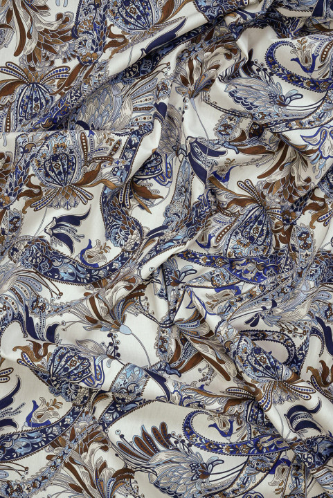 Coton à fleurs bleu et marron