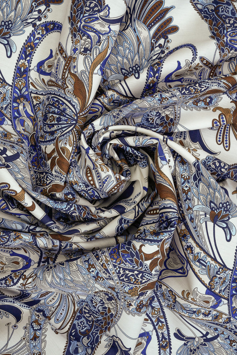 Coton à fleurs bleu et brun