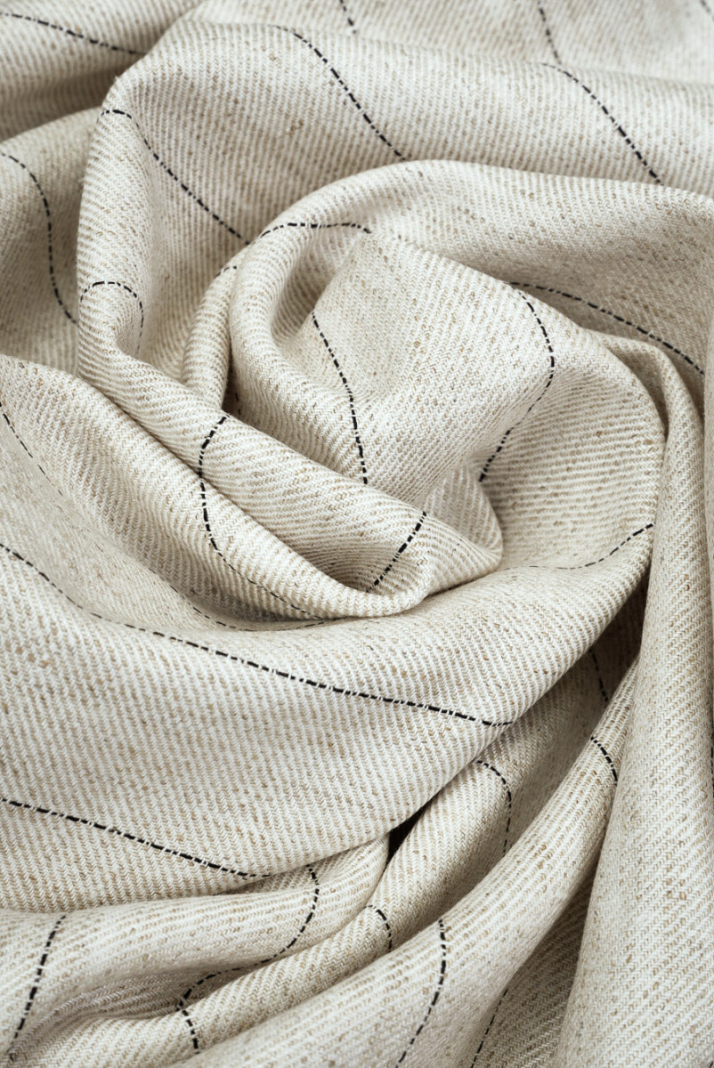 Wiskoza z lnem beżowa w paski