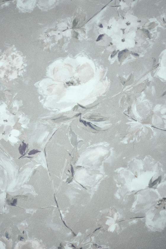 Muślin jedwabny szaro beżowy w kwiaty