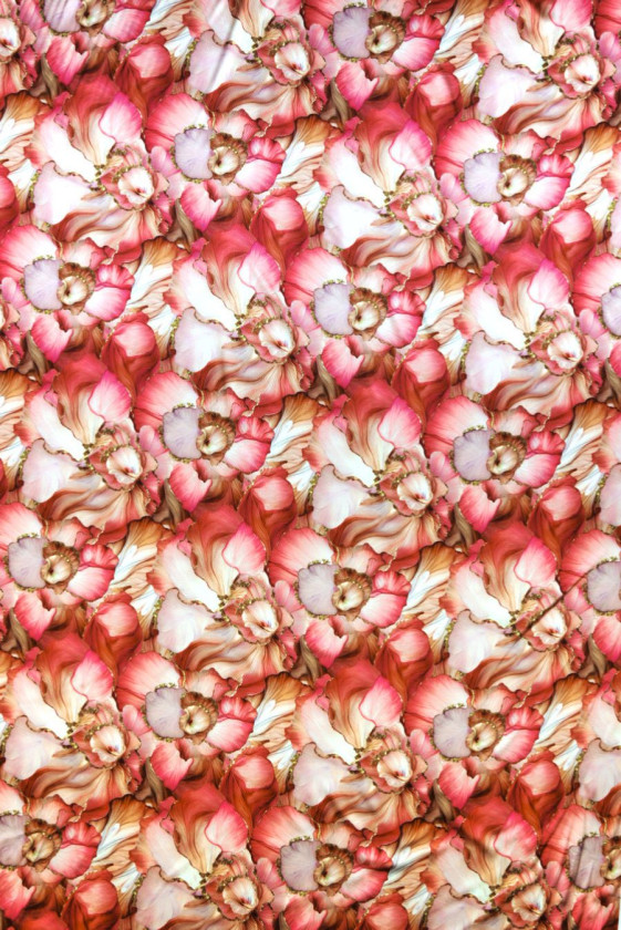 Silk satäng med blommor och guldkant KUPON 60cm