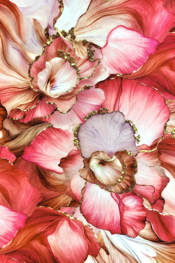 Satin silk flowers with gold trim