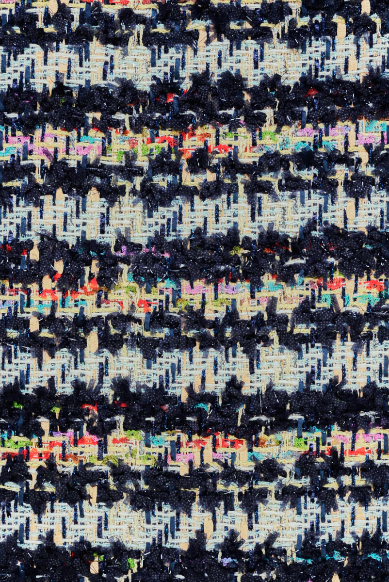Tissu de type Chanel bleu marine avec des fils colorés