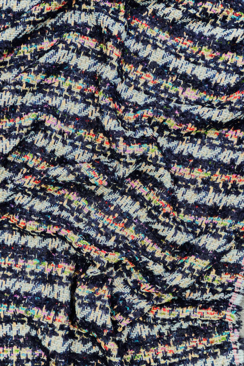 Tissu style Chanel bleu marine à fils colorés
