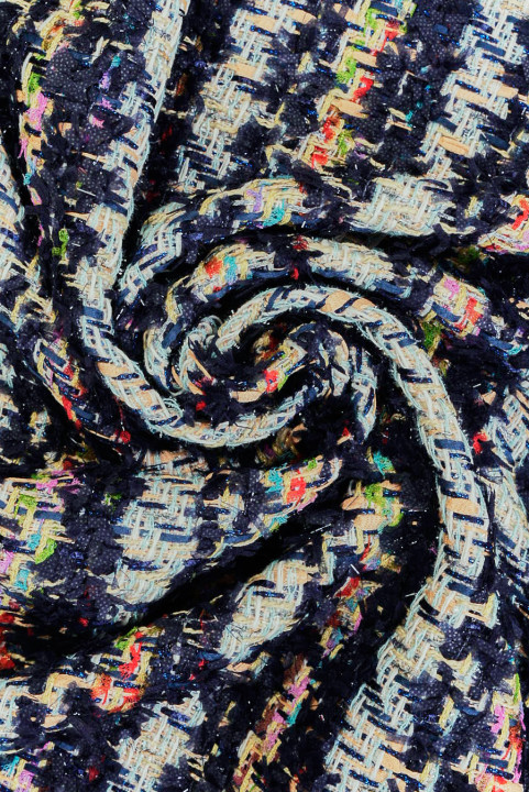 Tissu style Chanel bleu marine à fils colorés