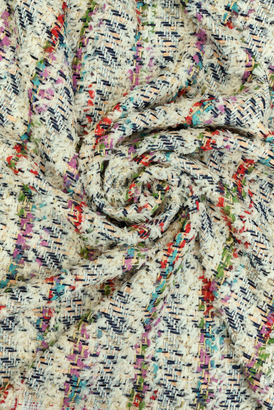 Tkanina typu chanel kremowa z kolorowymi nitkami