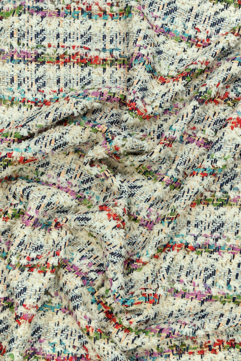 Tkanina typu chanel kremowa z kolorowymi nitkami