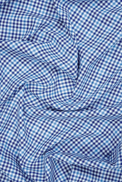 Blue check cotton shirting