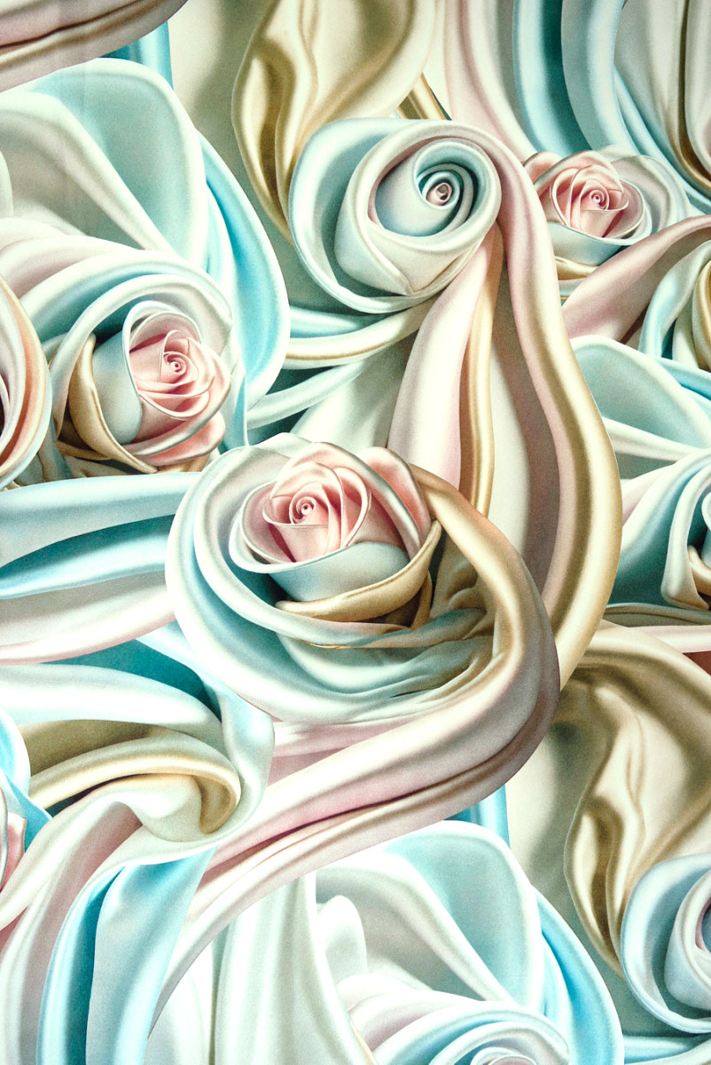 Satyna jedwabna pastelowe pąki róży