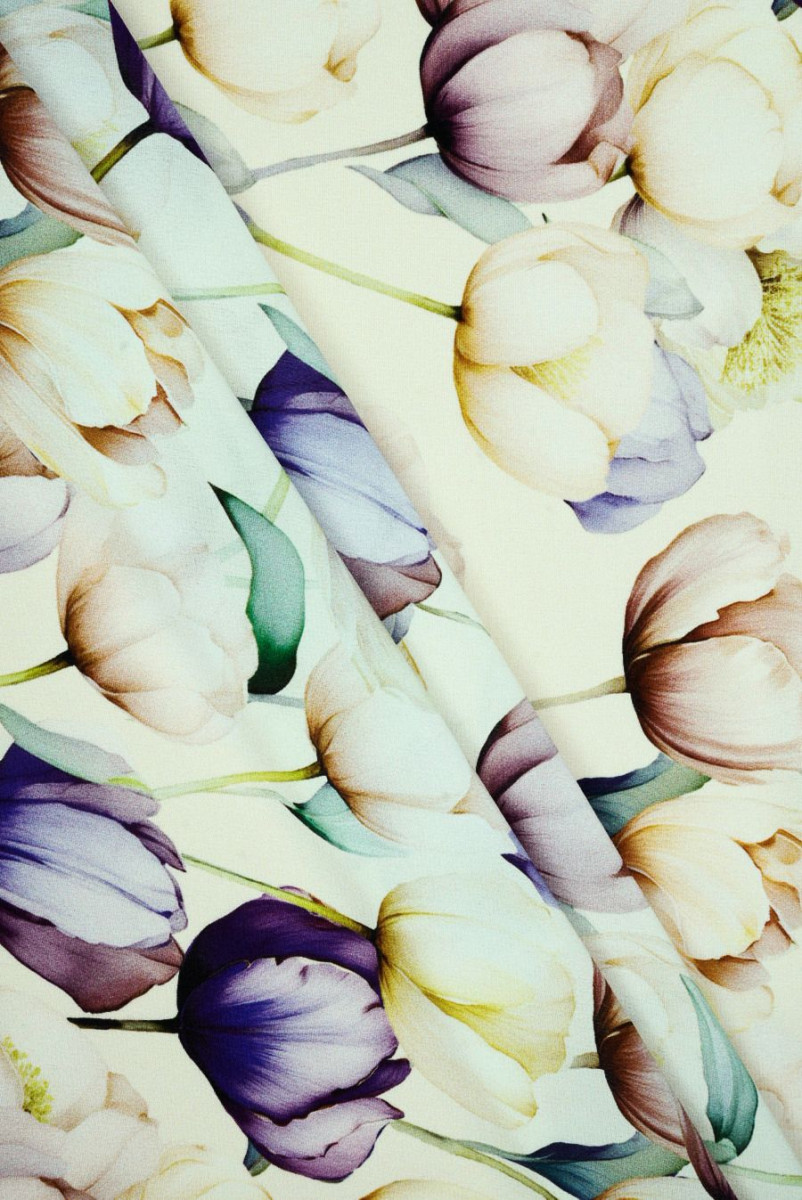 Krepa jedwabna w tulipany