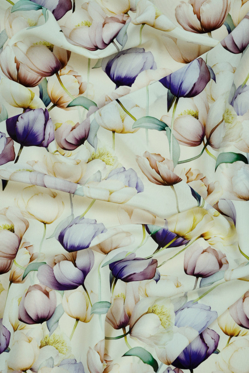 Krepa jedwabna w tulipany
