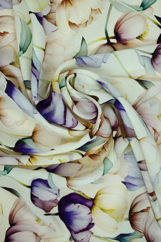 Krepa jedwabna w tulipany