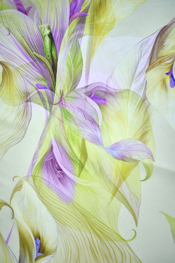 Muślin jedwabny kalie limonka z fioletem