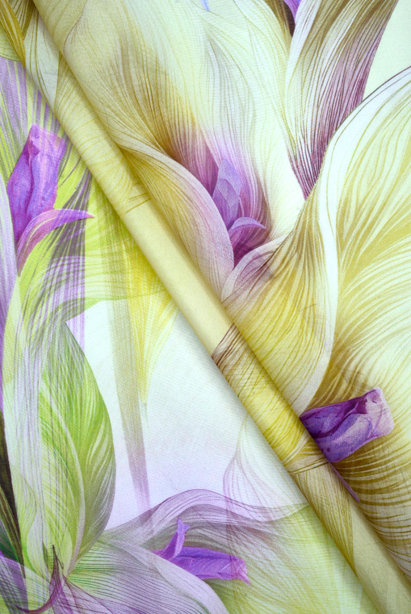 Muślin jedwabny kalie limonka z fioletem
