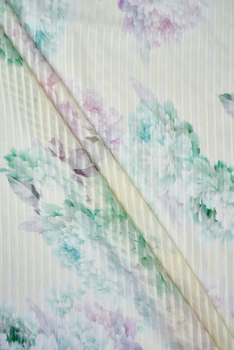 Jedwab devore masełkowy w kwiaty