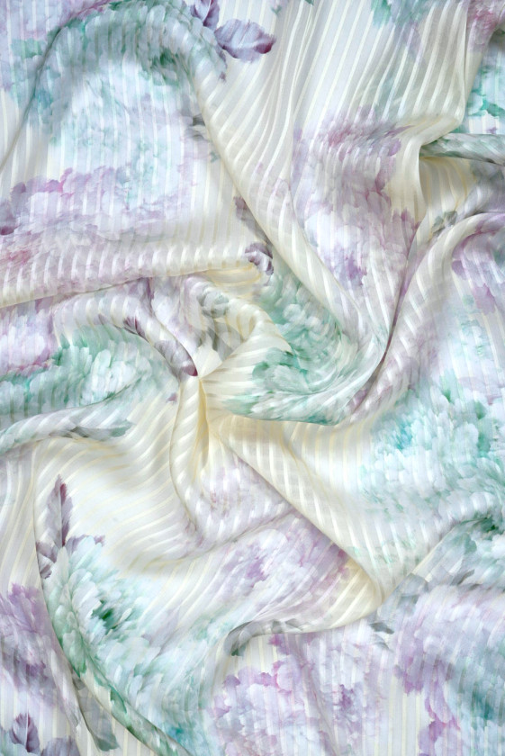 Jedwab devore masełkowy w kwiaty