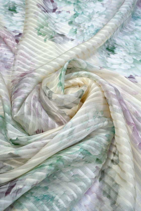 Jedwab devore masełkowy w kwiaty