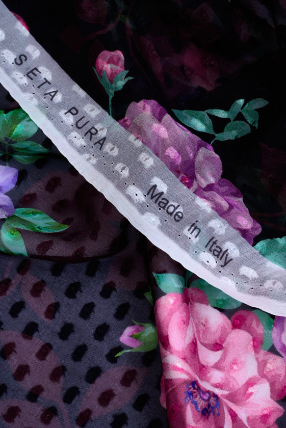 Jedwab devore czarny w kwiaty