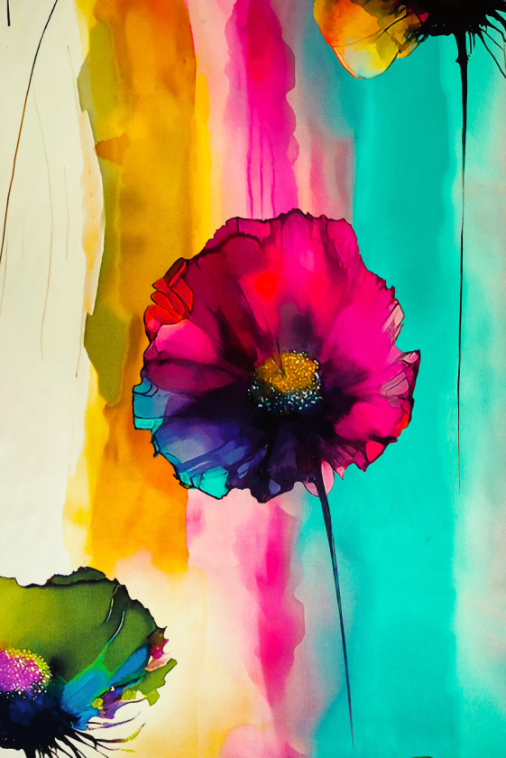 Satyna jedwabna w kolorowe maki