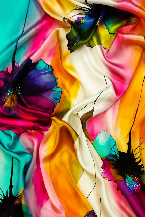 Satyna jedwabna w kolorowe maki