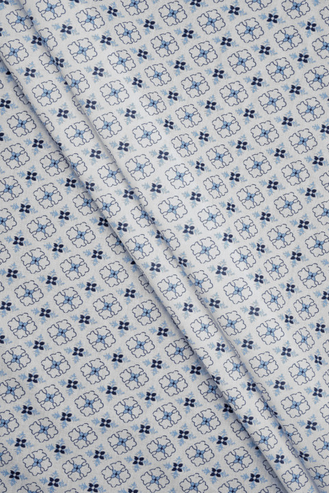 Bomuldsbatiste i blå geometri