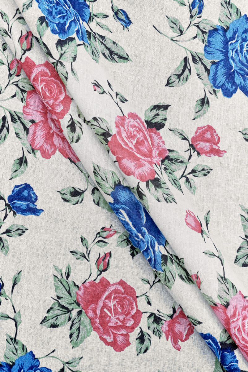 Len kremowy w kwiaty róży