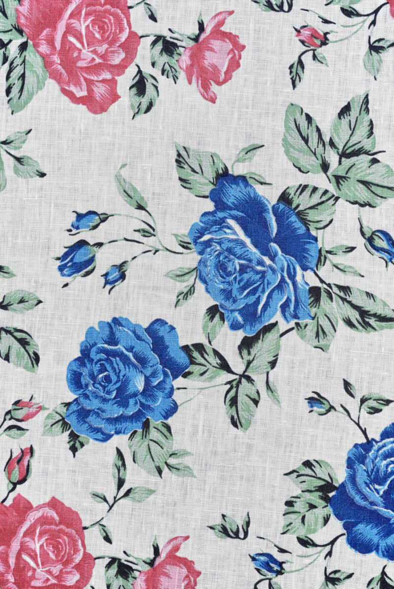 Len kremowy w kwiaty róży